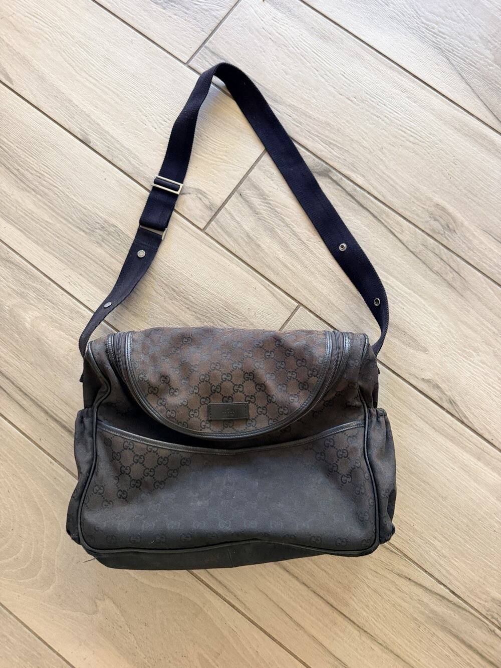 Gucci Brown Black GG Monogram Crossbody Diaper Bag